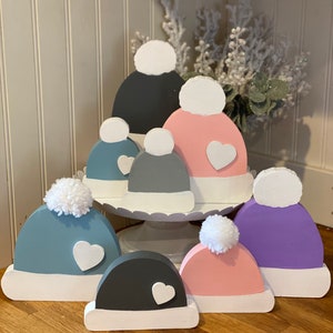 Winter hat, Wood winter decor, winter tier tray decor, Wood winter hat, ski hat, Winter decor, winter wood decor, ski hat, snow hat, winter