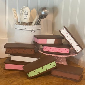 Ice cream decor, ice cream sandwich, Wood ice cream decor, Wood summer decor, summer decor, ice cream tier tray decor, faux ice cream, faux