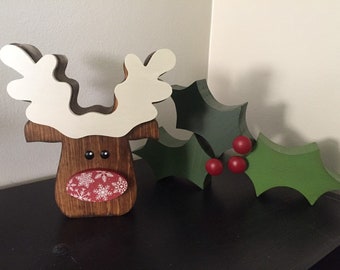 Snowflake nose Reindeer, Wood Christmas Reindeer, Wood Christmas decor, Christmas tier tray decor, Wood reindeer, Christmas decor