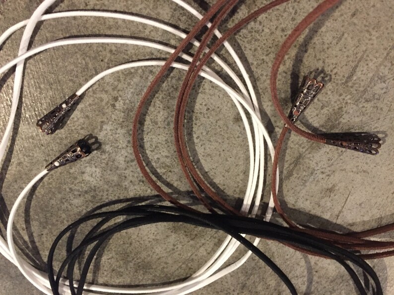Vegan SuedeFaux Suede Bolo Wrap necklace with metal cone ends