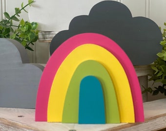 Bright rainbow, rainbows, Tiered tray decor, rainbow decor, spring, wood, decor, tier tray decor, rainbow tiered tray