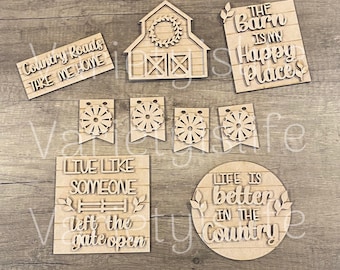 Farm, Barn, Windmill, Country, Tiered tray decor, wood signs,  DIY Unfinished crafts and blanks