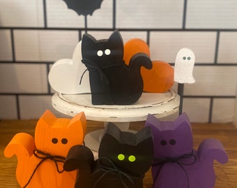 Halloween cat, black cat, chunky wood cat, Halloween, tier tray decor, Halloween Decor, wood cat, Halloween, cat, spooky