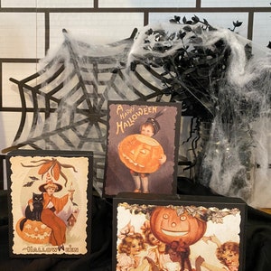 Vintage Halloween sign, Mini Signs, wood sign, wood decor, wood block, Halloween Tiered Tray, Halloween, Decor, Tier tray