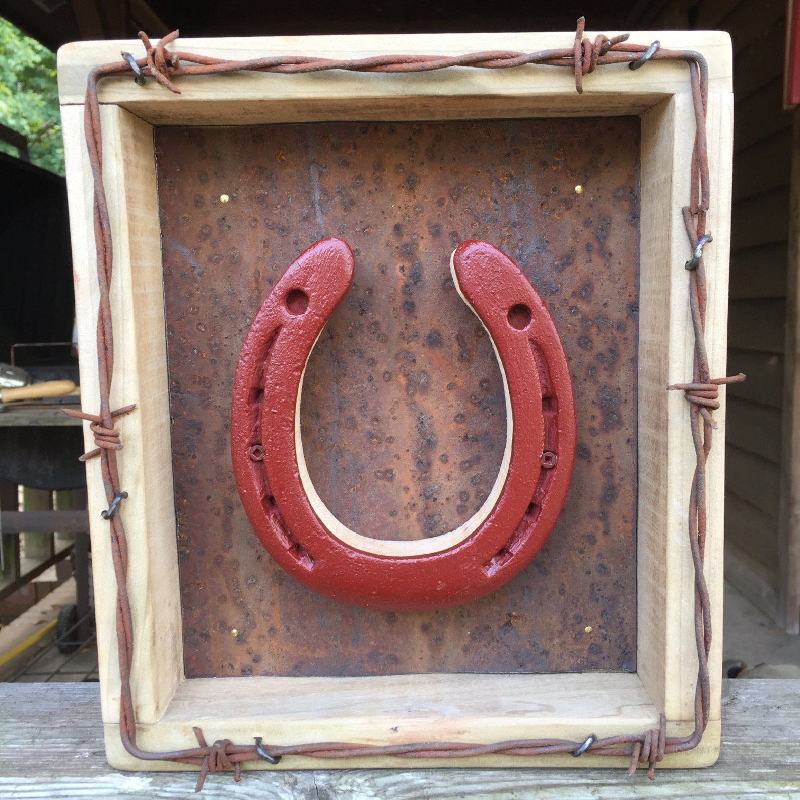 Horse Shoe Shadow Box Wall Decor With Metal and Barbed Wire Etsy