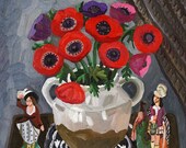 Original oil Painting, Vibrant Floral Painting on Canvas, Wall art, oil on canvas. quot Red Anemones quot