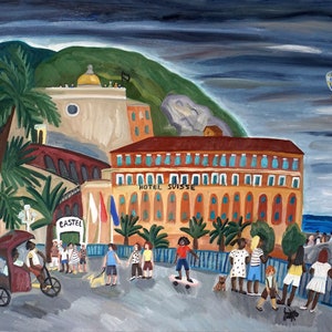 Original Oil Painting by Elena Likhatskaya – Vibrant French Riviera Landscape &quot;Promenade des Anglais, Nice&quot;