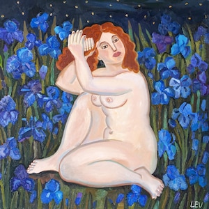 Oil painting. Nymph painting, Original oil painting, Fantasy, Nudity, Figurative, &quot;Night&quot;. Big painting. Gift for.