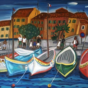 French Riviera Seascape Oil Painting: &quot;Port De Beaulieu-sur-Mer&quot; by Elena Likhatskaya (36x48inch)