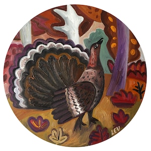 Original oil painting, round oil painting &quot;Capercaillie&quot; oil on canvas, Thanksgiving painting. Series of &quot;Forest wild birds and animals&quot;.