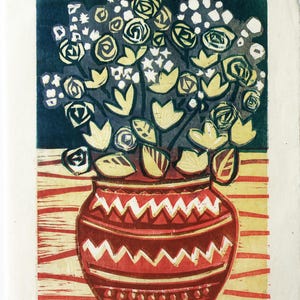 Gravures sur bois originales.  Gravure sur bois florale, impression de nature morte, impression d&#39;art de la gravure sur bois « Fleurs de printemps », décoration d&#39;intérieur. Cadeau fête des mères 2025. Encadré.