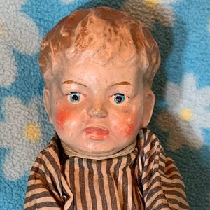 Early 15&quot; Factory Original Composition Boy Doll ~ Disc Jointed ~ Straw Stuffed
