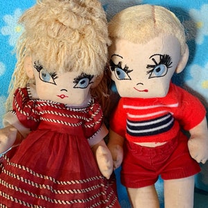 Adorable 1950s  Cloth Twin Doll Set -Jointed