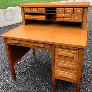 Vintage Oak School Desk w/ Card Catalog