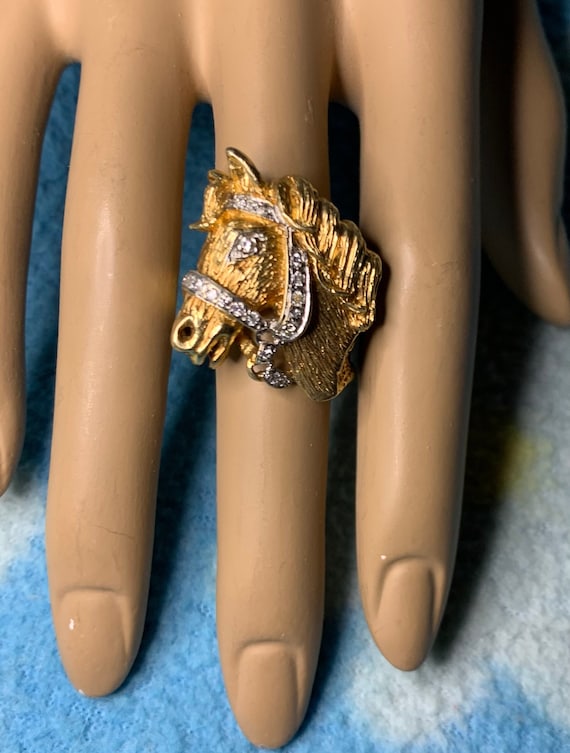 Vintage 14K Gold and Diamond Horsehead Ring ~ Unis