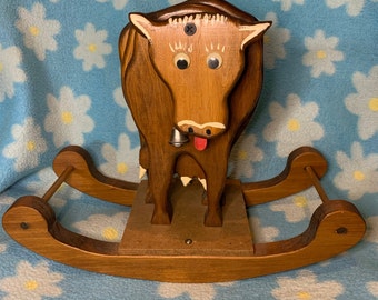 Handmade Moveable Wood Toy Cow ~ Tail, Tongue and Udders MOVE ~Video