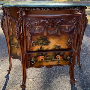 Shipping Not Free  Hand Painted Bombay Style 3 Draw Chest Dresser Buffet Sideboard with Marble Top ~