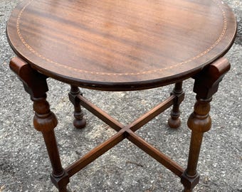 Shipping Not Free Small Round Victorian Wood and Copper Side End Table ~ Early