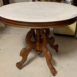 Shipping Not Free Victorian Large Oval Marble Top Parlor Side End Table