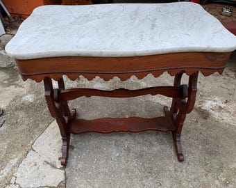 Victorian  Mahogany Rectangular Marble Parlor Stand Side End Table ~ Shipping is NOT Free