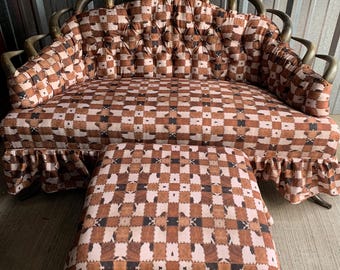 Shipping Not Free Texas Longhorn Settee with Ottoman ~ Cow Hair Print
