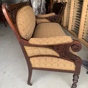 Newly Upholstered Victorian Wood Carved Settee Sofa ~ Late 1800s ~ Shipping is not free