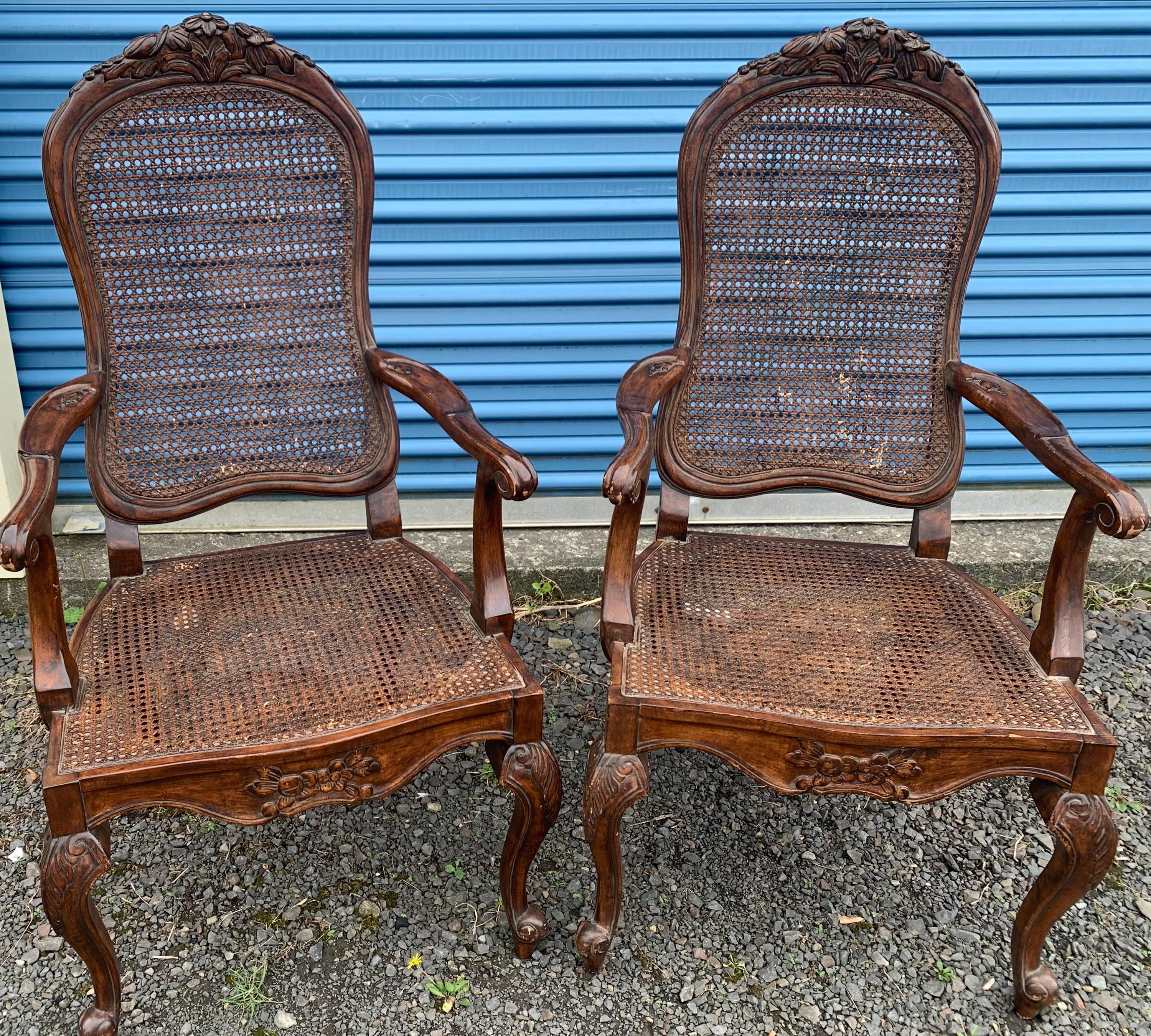 Vintage Wood Cane Armchair Set Chairs ~ French Country Provincial ~ Beautiful ~ shipping is not free
