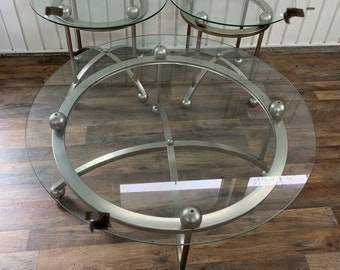 Shipping Not Free Round Modern 3-Table Glass Coffee End Side Table Set