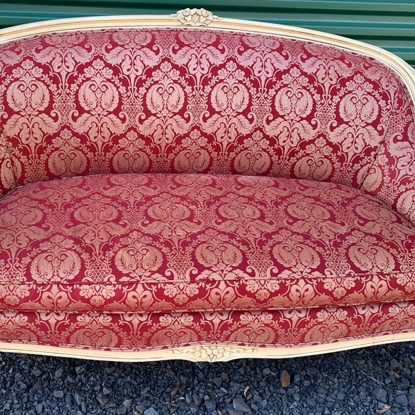 REDUCED Vintage Pretty French Provincial Wood Carved Settee Sofa