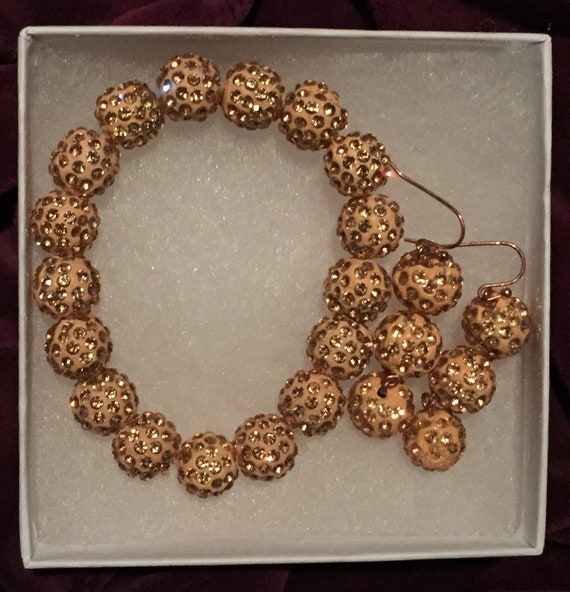 Glitter Ball Champagne Gold Bracelet and Earring … - image 3