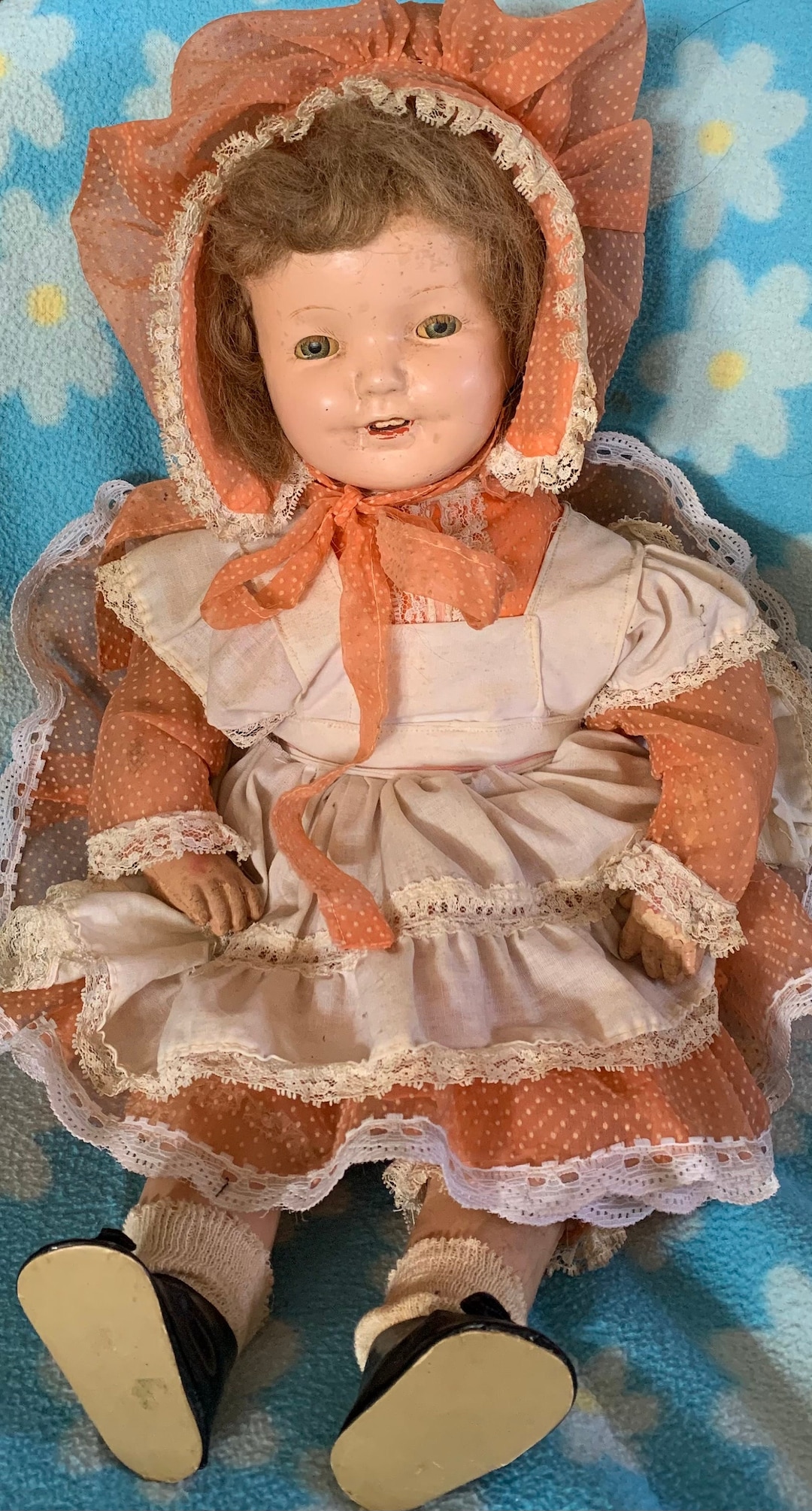 Early Frilly Composition Mama Doll TLC Dolly