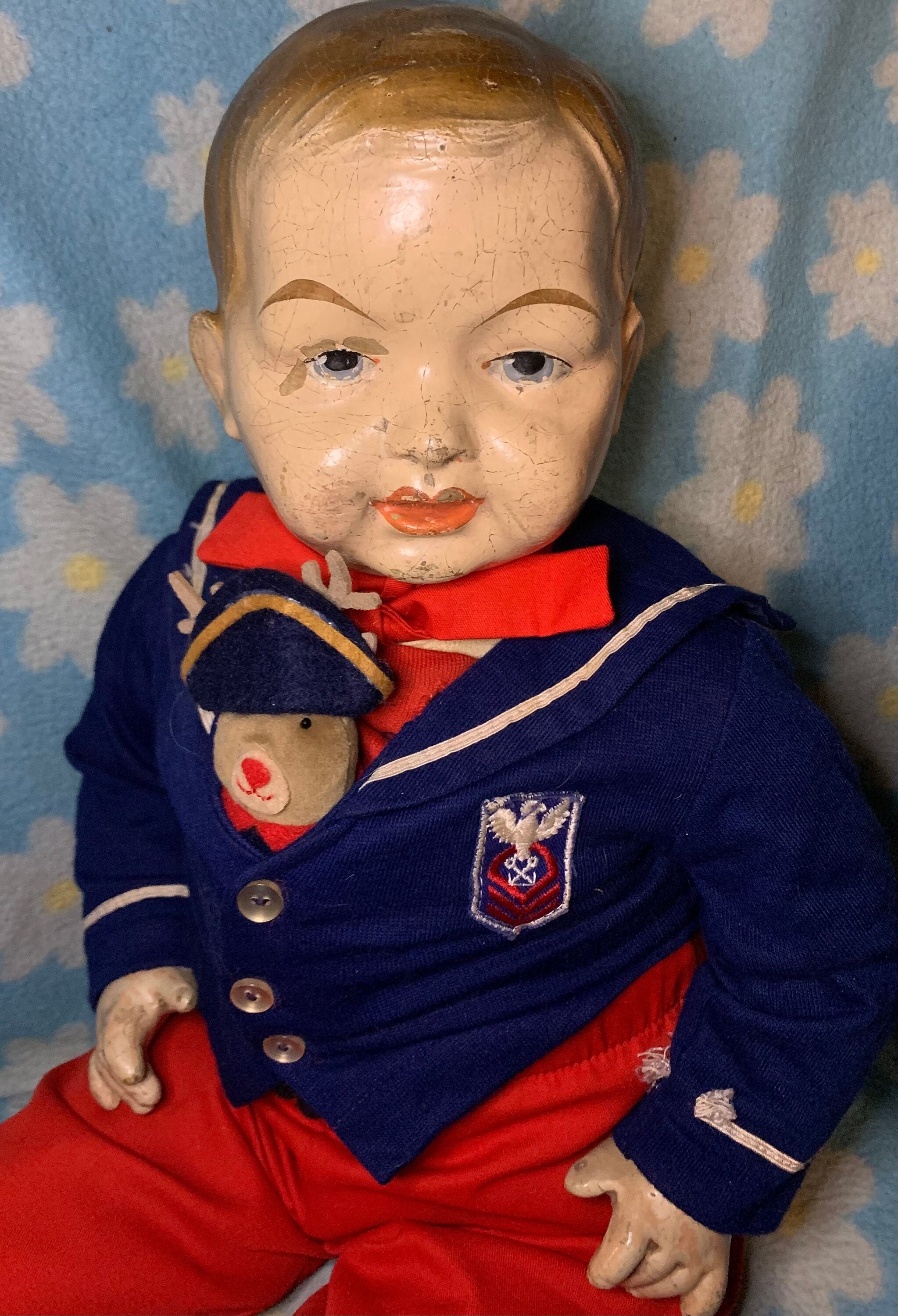 * antique doll ❀ ストローハットと蝶ネクタイ ミニョネットboy antique doll ❀ ストローハットと蝶ネクタイ ミニョネットboy