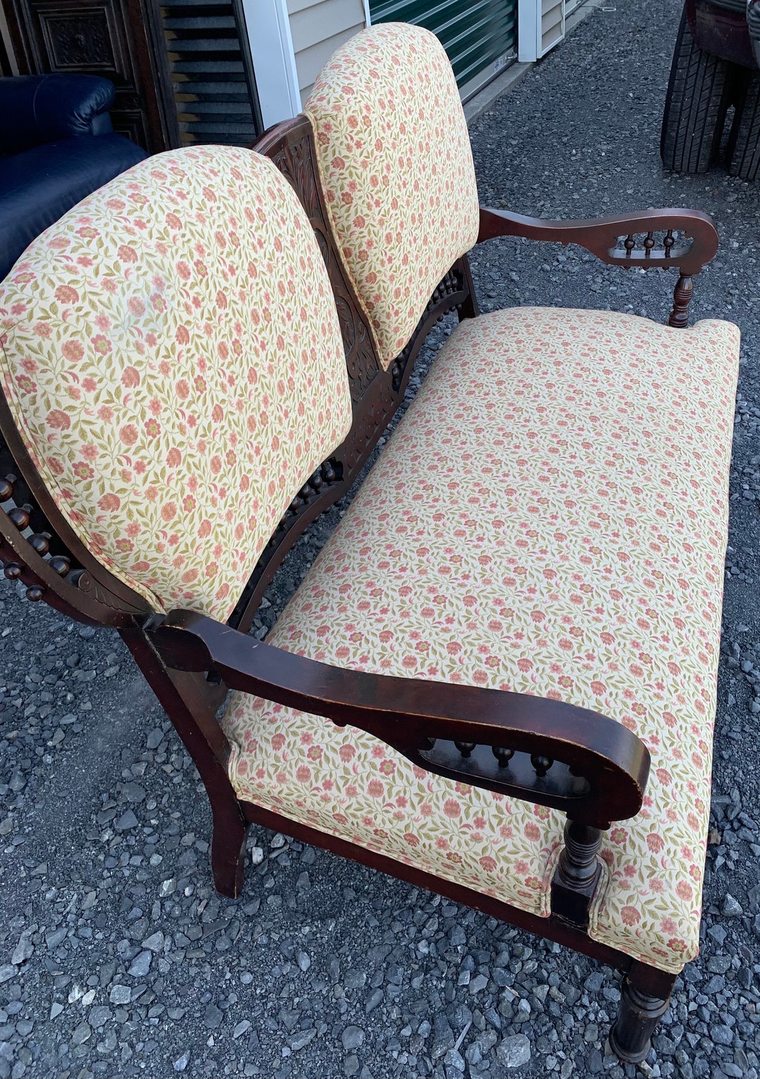 2pc Early Floral Print Sette W/ Matching Chair ~ TLC Project~ Nice Wood ...