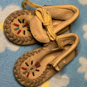Vintage Childrens Leather Moccasins Shoes for Larger Composition or Bisque Doll