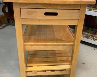 Shipping Not Free Butcher Block Kitchen Small Island Cart Table Extra Counter Space