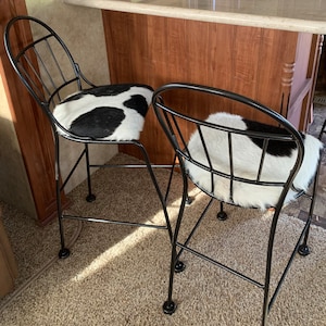 Vintage Cowhide Kitchen or Bar Stool Chairs ~ Very nice refurbished Set of 3 ~shipping not free