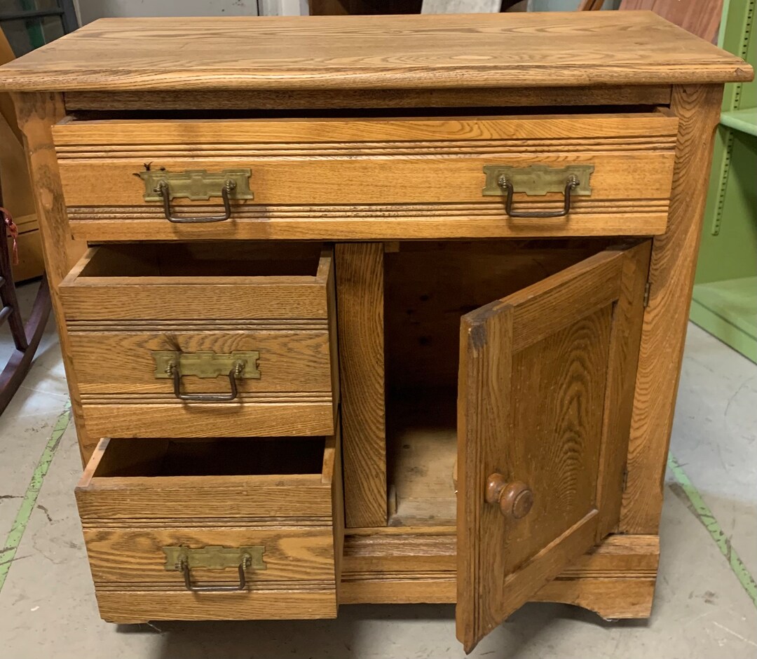 Vintage Oak Wash Stand Side Table Kitchen Bedroom Livingroom Hutch ...