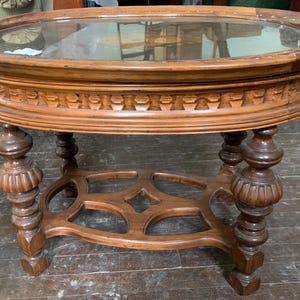 Wood Carved Glass Tray Coffee Table ~shipping not free