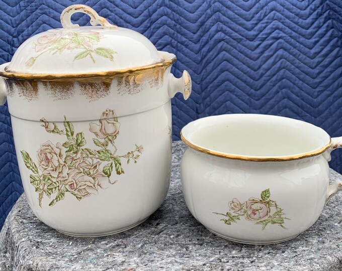 3pc Set 1800s' Slop Jar and Chamber Pot Floral Motif Etsy