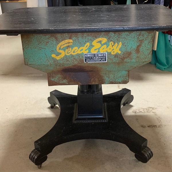 Old Table Desk Industrial Farm Seed Spreader w/ Case MFG Plate ~Mancave advertising