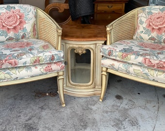 Shipping Not Free French Country Cane Chair Set - Floral Linen Cushions ~Vintage