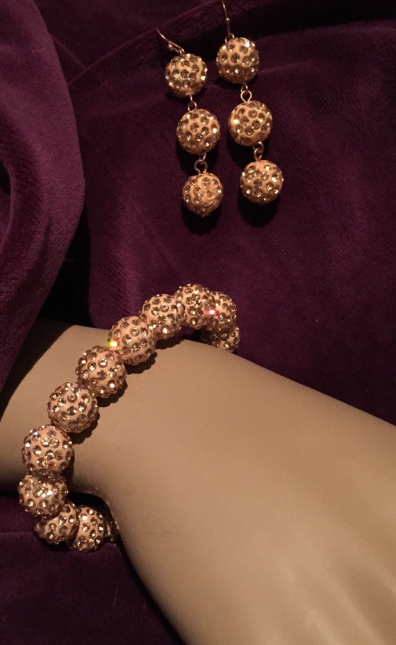 Glitter Ball Champagne Gold Bracelet and Earring … - image 2