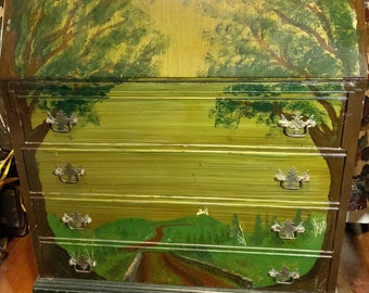 Vintage Secretary Cabinet Desk w Hudson Valley scene ~OOAK Mohonk Mountain House ~Very Nice~ shipping not free