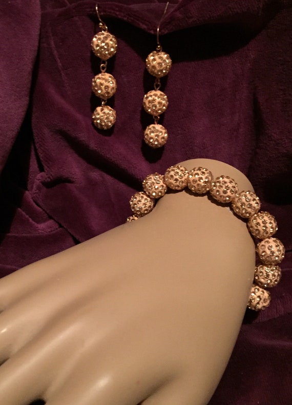 Glitter Ball Champagne Gold Bracelet and Earring … - image 1
