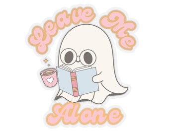 Ghost Reading Book & Coffee Kiss-Cut Stickers, Novelty Stickers, Laptop Decals, Cute Halloween Sticker Pack, Ghost Lover Gift