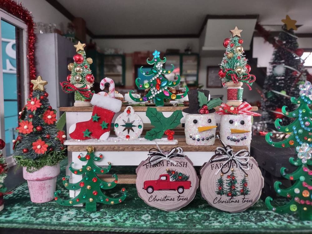 Christmas Accessories Set for 1/12 Dollhouse Mini Christmas Tree Snowman  Set