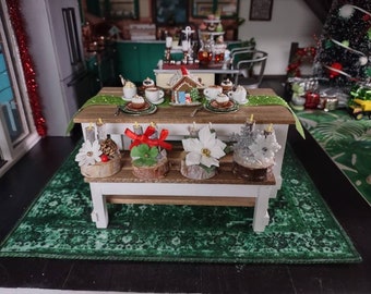 Dollhouse miniature poinsettia table arrangement 1/12 AND 1/6