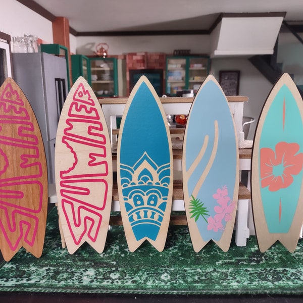 Dollhouse 1 12 scale leaning surfboard decor signs