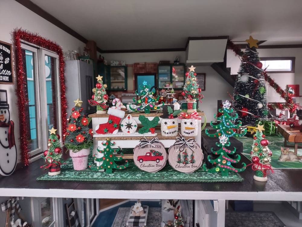 Christmas Accessories Set for 1/12 Dollhouse Mini Christmas Tree Snowman  Set