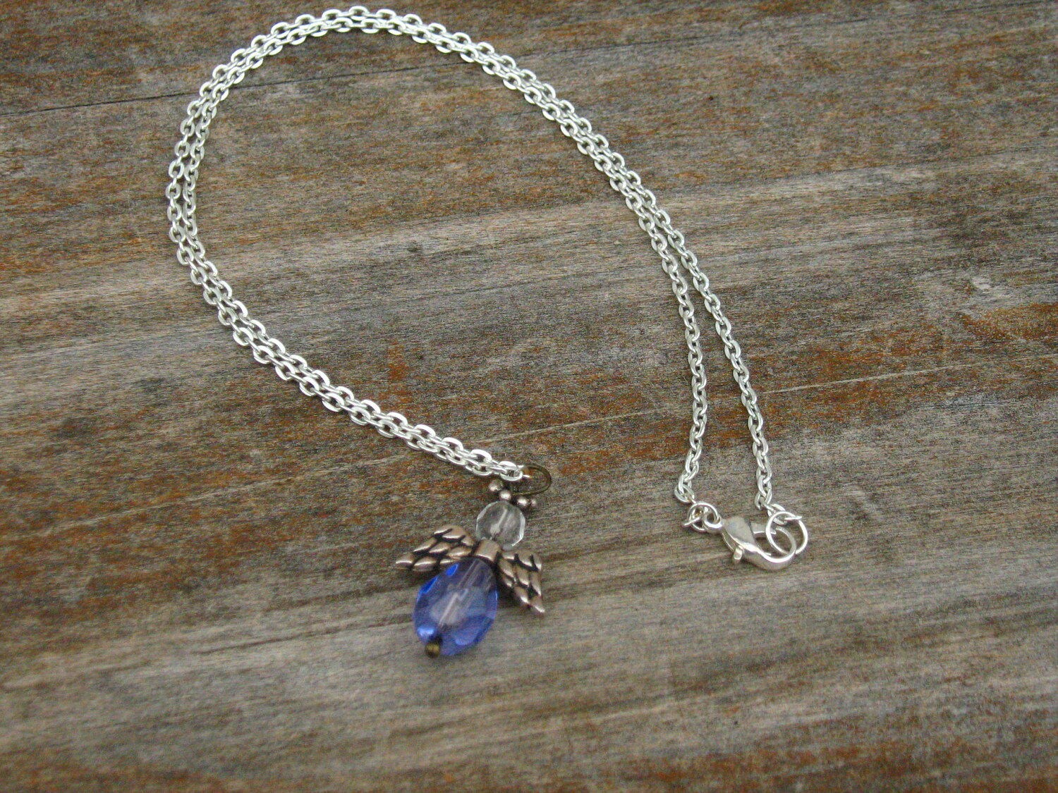 Purple and silver bead angel necklace Christmas Angel Etsy